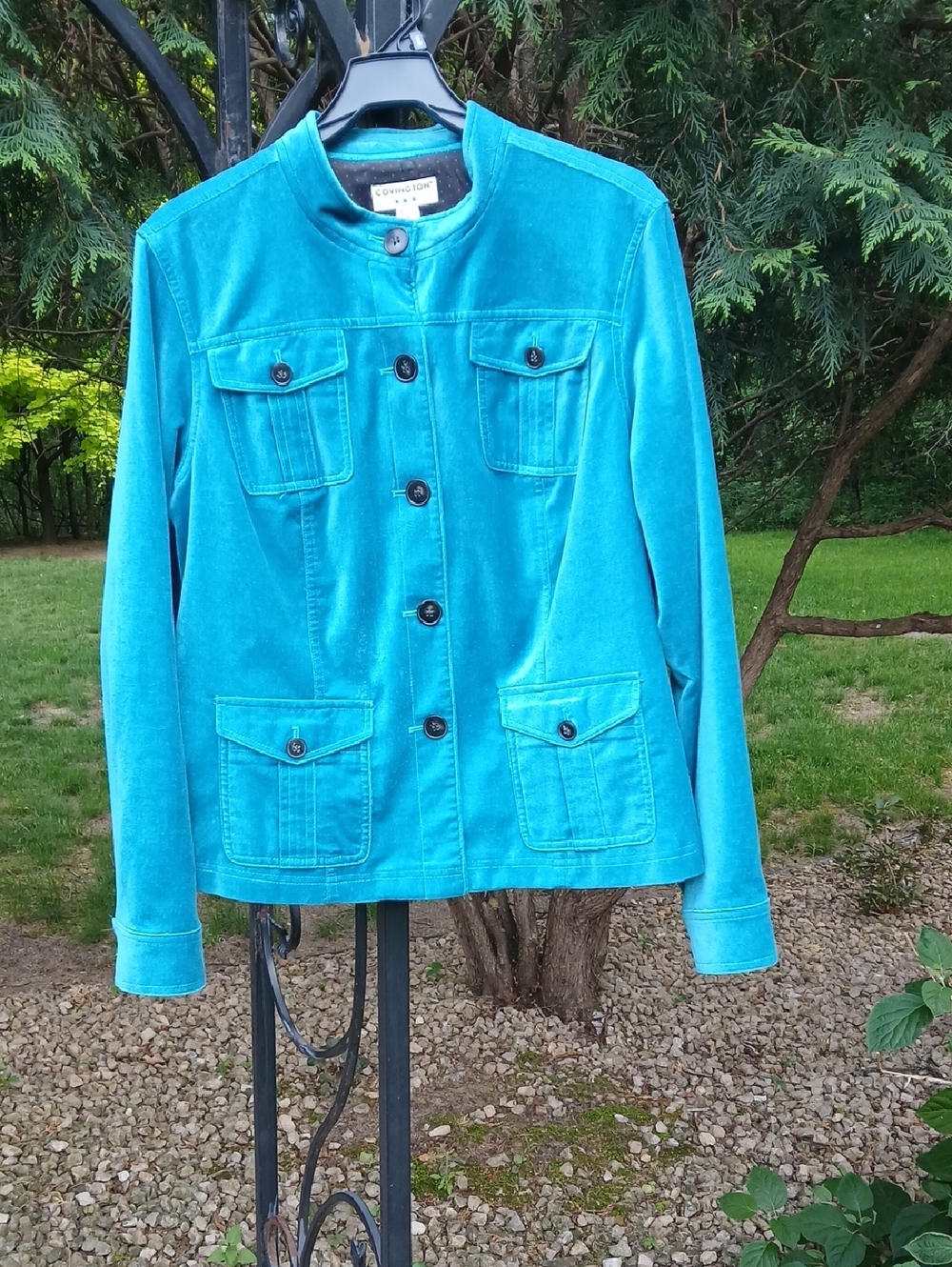COVINGTON Vintage Military Turquoise Blue Velvet Curdory Jacket Sz 18-XL